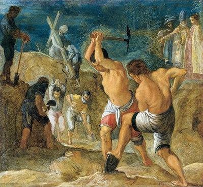 Die Ausgrabung der Kreuze, Adam  Elsheimer